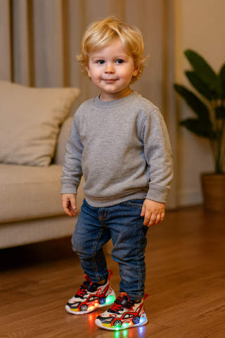 Imbracaminte, incaltaminte - Adidasi cu luminite pentru baietei - Masinuta rosie