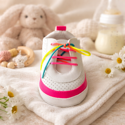 Adidasi Funny alb roz sireturi colorate [4]