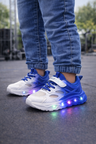 Imbracaminte, incaltaminte - Adidasi in degrade, ALB cu Albastru, cu luminite - Lilka