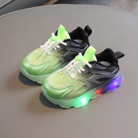 Adidasi in degrade, NEGRU cu VERDE neon, cu luminite - Lilka [2]