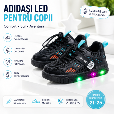 Adidasi - Adidasi negri cu dungi colorate si luminite