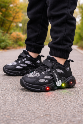 Imbracaminte, incaltaminte - Adidasi negri cu luminite - Super Style