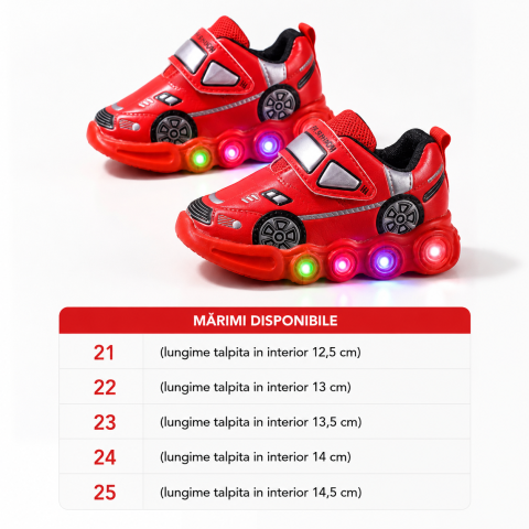 Adidasi - Adidasi rosii pentru copii cu luminite - Car