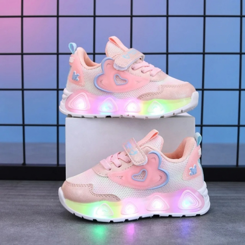 Adidasi - Adidasi sidefati cu luminite - Pink hearts