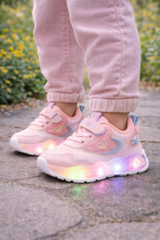 Adidasi - Adidasi sidefati cu luminite - Pink hearts