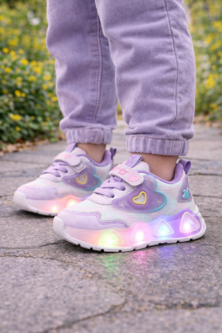 Imbracaminte, incaltaminte - Adidasi sidefati cu luminite - Purple hearts