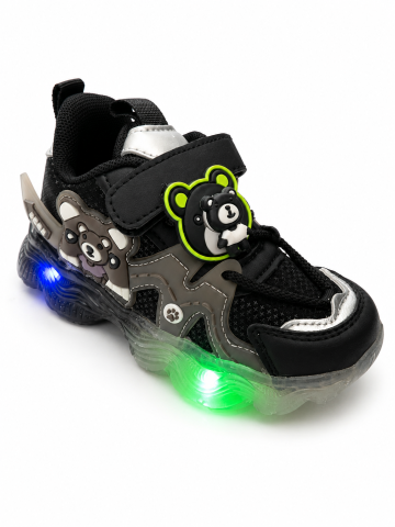 Adidasi - Adidasi sport BEAR negri pentru copii cu luminite LED si inchidere cu arici