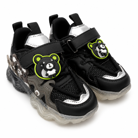 Adidasi sport BEAR negri pentru copii cu luminite LED si inchidere cu arici [1]