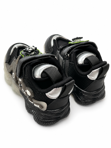 Adidasi sport BEAR negri pentru copii cu luminite LED si inchidere cu arici [2]