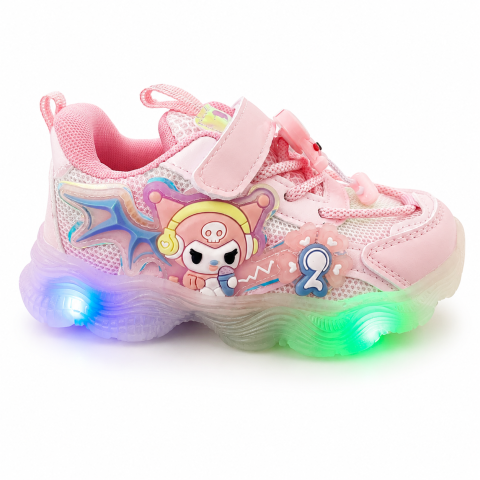 Adidasi sport roz pentru fetite cu luminite LED si inchidere cu arici [1]