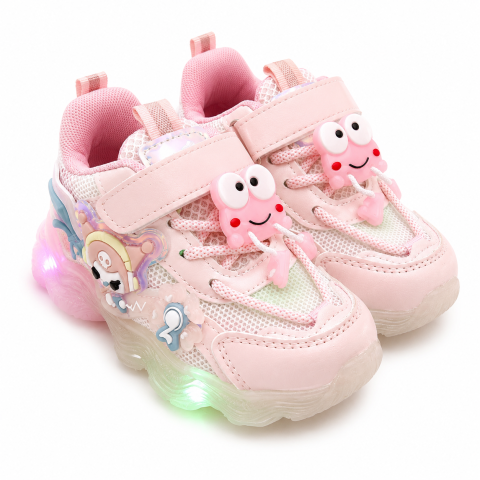 Adidasi - Adidasi sport roz pentru fetite cu luminite LED si inchidere cu arici