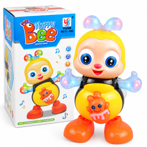 Jucarii educative si interactive - Albinuta dansatoare cu muzica, lumini colorate si ochi mobili, 20 cm, 3 ani+