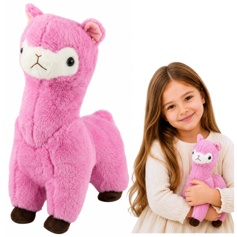 Jucarii - Alpaca Lama din Plus Roz Moale si Pufoasa 28 cm, 3 ani+