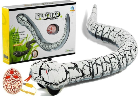 Jucarii cu telecomanda (RC) - Animale R/C Sarpe alb cu telecomanda in forma de ou, 3 ani+