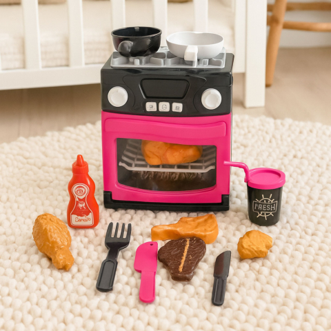 Electrocasnice si bucatarie - Aragaz de Jucarie cu Cuptor, Accesorii, Lumini si Sunete, Roz