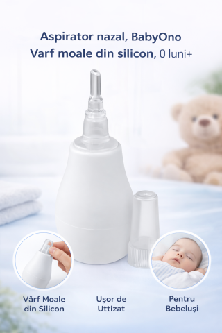 Igiena si ingrijire - Aspirator nazal, BabyOno, varf moale din silicon, 0 luni+