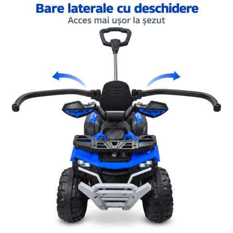 ATV electric copii 3 in 1, cu maner parental, baterie 6V 4,5Ah, bare laterale detasabile, muzica si lumini, albastru, 1-4 ani [9]