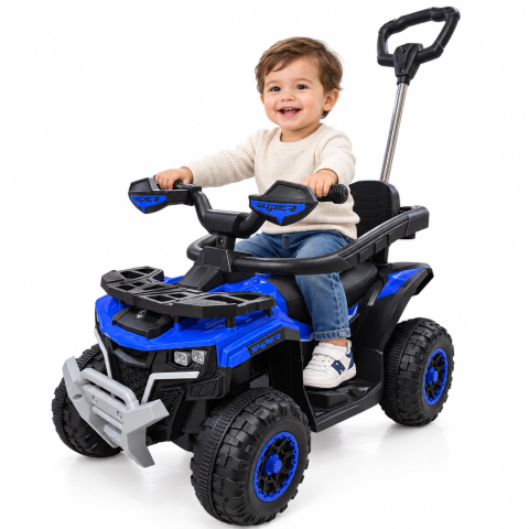 ATV electric copii 3 in 1, cu maner parental, baterie 6V 4,5Ah, bare laterale detasabile, muzica si lumini, albastru, 1-4 ani [1]