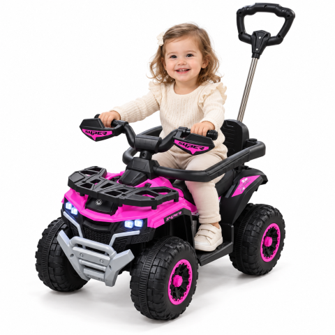 ATV electric copii 3 in 1, cu maner parental, baterie 6V 4,5Ah, bare laterale detasabile, muzica si lumini, roz, 1-4 ani [1]