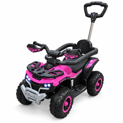 Masinute si vehicule electrice - ATV electric copii 3 in 1, cu maner parental, baterie 6V 4,5Ah, bare laterale detasabile, muzica si lumini, roz, 1-4 ani