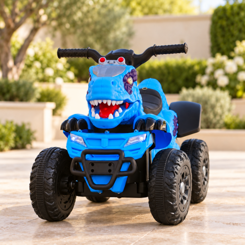 ATV electric dinozaur T-Rex pentru copii, 6V 7Ah, motor 35W, lumini LED, Bluetooth, USB si scaun tapitat, albastru, 18-48 luni [10]