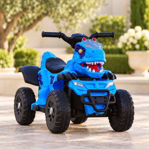 ATV electric dinozaur T-Rex pentru copii, 6V 7Ah, motor 35W, lumini LED, Bluetooth, USB si scaun tapitat, albastru, 18-48 luni [3]