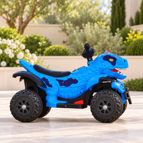 ATV electric dinozaur T-Rex pentru copii, 6V 7Ah, motor 35W, lumini LED, Bluetooth, USB si scaun tapitat, albastru, 18-48 luni [4]