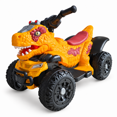 ATV electric dinozaur T-Rex pentru copii, 6V 7Ah, motor 35W, lumini LED, Bluetooth, USB si scaun tapitat, galben, 18-48 luni [2]