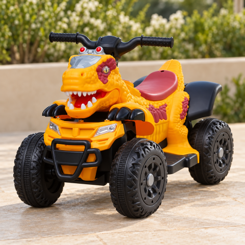 ATV electric dinozaur T-Rex pentru copii, 6V 7Ah, motor 35W, lumini LED, Bluetooth, USB si scaun tapitat, galben, 18-48 luni [7]