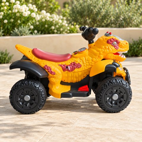 ATV electric dinozaur T-Rex pentru copii, 6V 7Ah, motor 35W, lumini LED, Bluetooth, USB si scaun tapitat, galben, 18-48 luni [5]