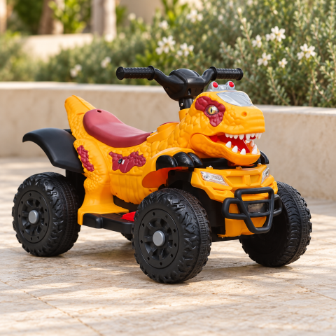 ATV electric dinozaur T-Rex pentru copii, 6V 7Ah, motor 35W, lumini LED, Bluetooth, USB si scaun tapitat, galben, 18-48 luni [6]