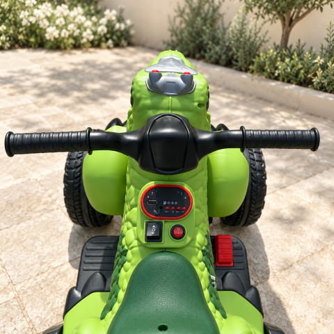 ATV electric dinozaur T-Rex pentru copii, 6V 7Ah, motor 35W, lumini LED, Bluetooth, USB si scaun tapitat, verde, 18-48 luni [8]