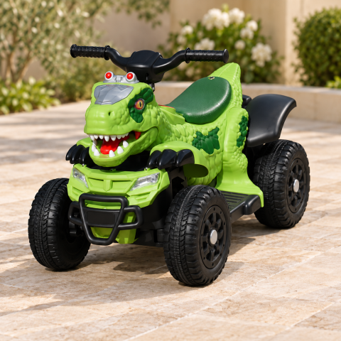 ATV electric dinozaur T-Rex pentru copii, 6V 7Ah, motor 35W, lumini LED, Bluetooth, USB si scaun tapitat, verde, 18-48 luni [10]