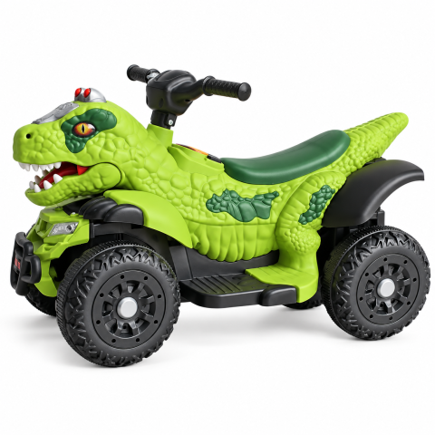 ATV electric dinozaur T-Rex pentru copii, 6V 7Ah, motor 35W, lumini LED, Bluetooth, USB si scaun tapitat, verde, 18-48 luni [4]