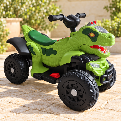 ATV electric dinozaur T-Rex pentru copii, 6V 7Ah, motor 35W, lumini LED, Bluetooth, USB si scaun tapitat, verde, 18-48 luni [6]
