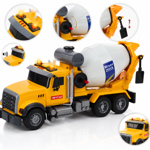 Masinute - Autobetoniera galbena cu lumini sunete tambur rotativ baterii incluse 3 ani+