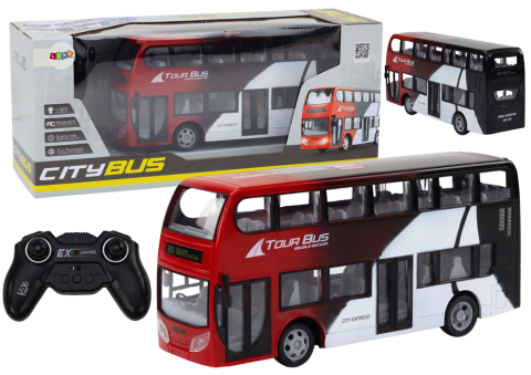 Jucarii cu telecomanda (RC) - Autobuz cu telecomanda Double Decker, lumini, 29 cm, 3 ani+
