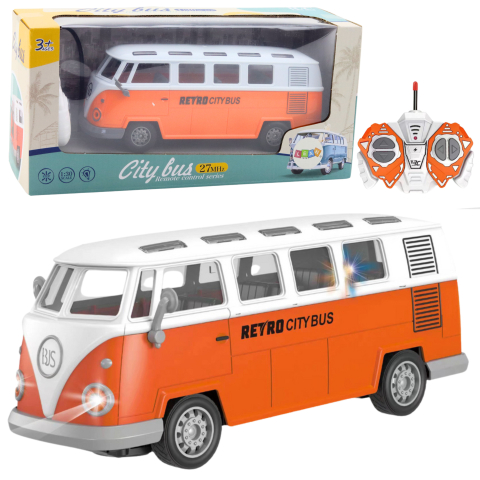 Jucarii cu telecomanda (RC) - Autobuz cu telecomanda Retro City Bus cu lumini 1:30, 3 ani+