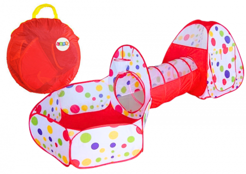 Jucarii Copii - teren-joaca-copii-3in1-cort-iglu-tunel-piscina-cos-rosu-Bebelul