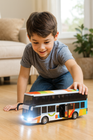 Jucarii Copii - autobuz-etajat-lumini-sunete-metal-frictiune-Bebelul