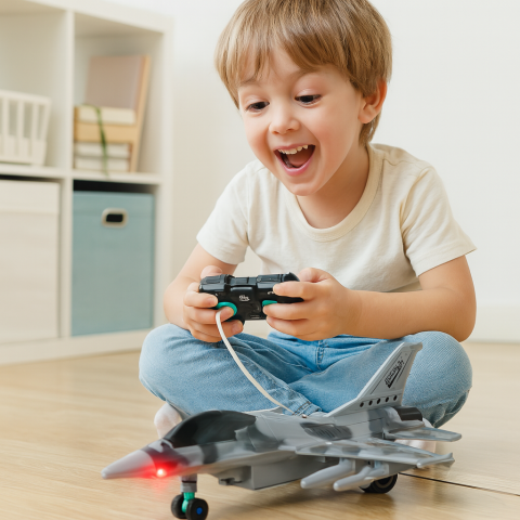 Avioane si elicoptere R/C - avion-telecomanda-gri-lumini-rotire-3ani-Bebelul
