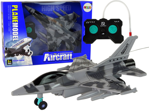 Jucarii cu telecomanda (RC) - Avion cu telecomanda Military Jet Fighter gri cu lumini, 3 ani+