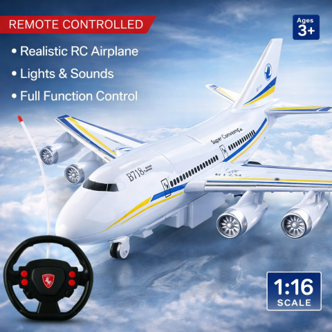 Vehicule si jucarii R/C - Avion de Pasageri cu Telecomanda R/C cu Lumini si Sunete + Telecomanda Tip Volan