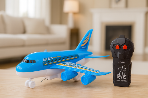 Vehicule si jucarii R/C - avion-pasageri-rc-telecomanda-lumini-albastru-diy-3ani-Bebelul