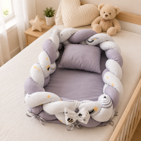 Baby nest cocon 0-1 ani  gri cu perna si saltea 70x52 cm [2]