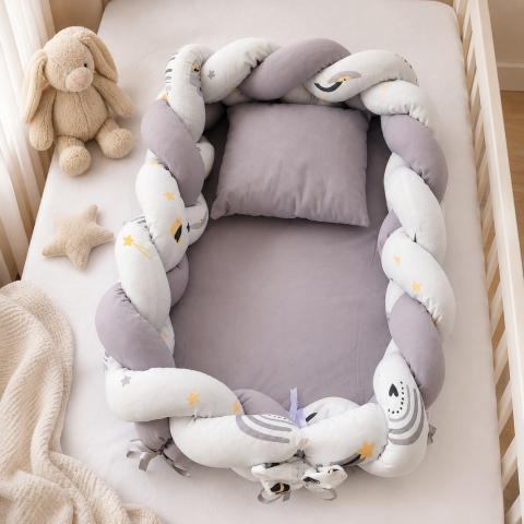 Baby nest cocon 0-1 ani  gri cu perna si saltea 70x52 cm [1]