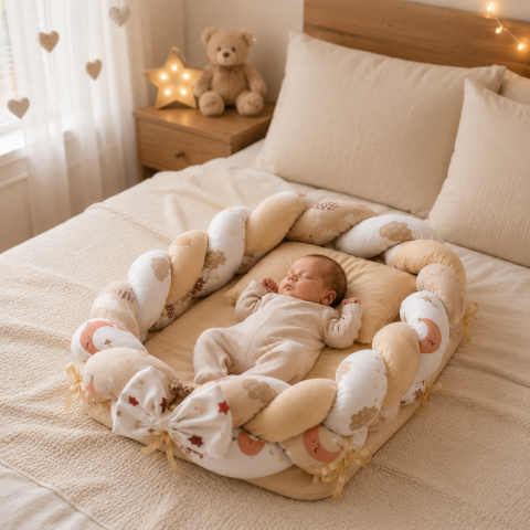 Baby nest cocon crem cu perna si saltea 80x52 cm [1]