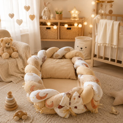 Baby nest cocon crem cu perna si saltea 80x52 cm [4]