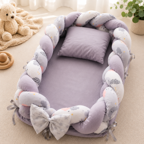 Baby nest cocon gri cu perna si saltea 70x52 cm [2]