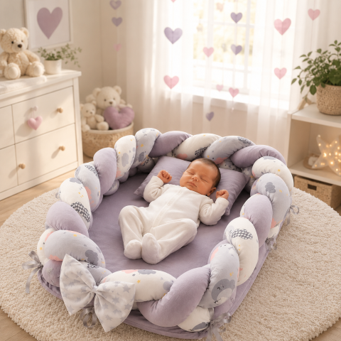 Baby nest cocon gri cu perna si saltea 70x52 cm [1]
